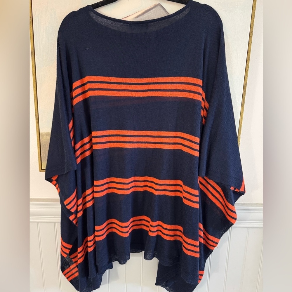 RALPH LAUREN Vintage Cape Poncho Knit Womens Linen Cotton Stripe Red Blue M - Picture 5 of 6